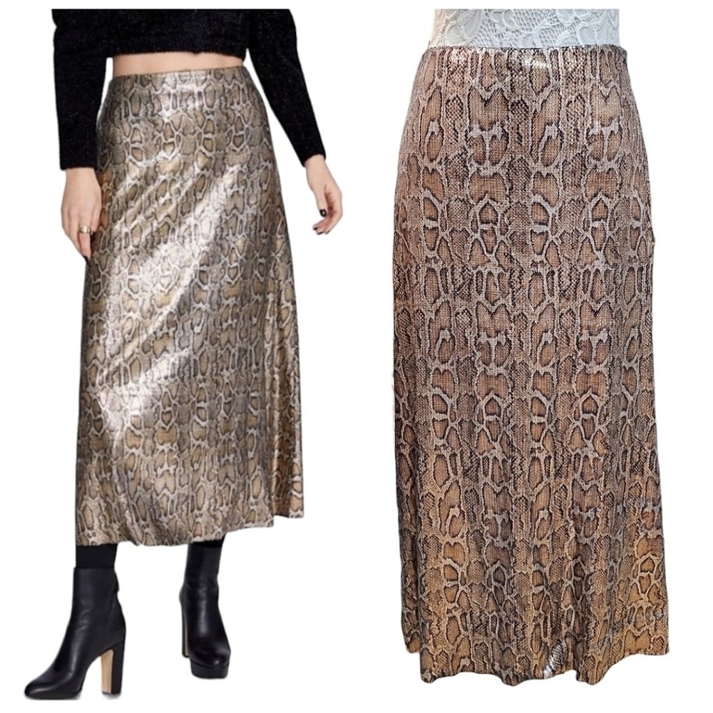 Zara Snakeskin Python Sequined Full Length Skirt … - image 1